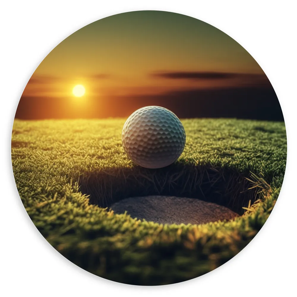 Dibond Muurcirkel - Golf - Golfbal - Zonsondergang
