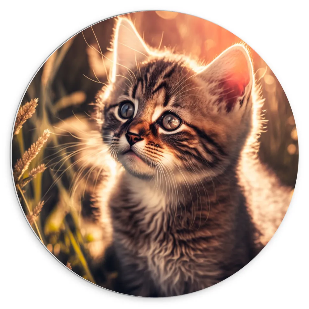 Dibond Muurcirkel - Kitten in de Zonnestralen het Gras