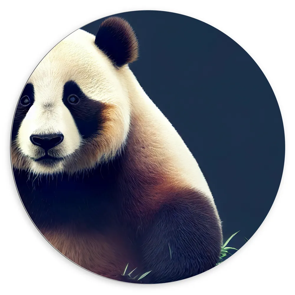 Dibond Muurcirkel - Aankijkende Mollige Panda op Tak