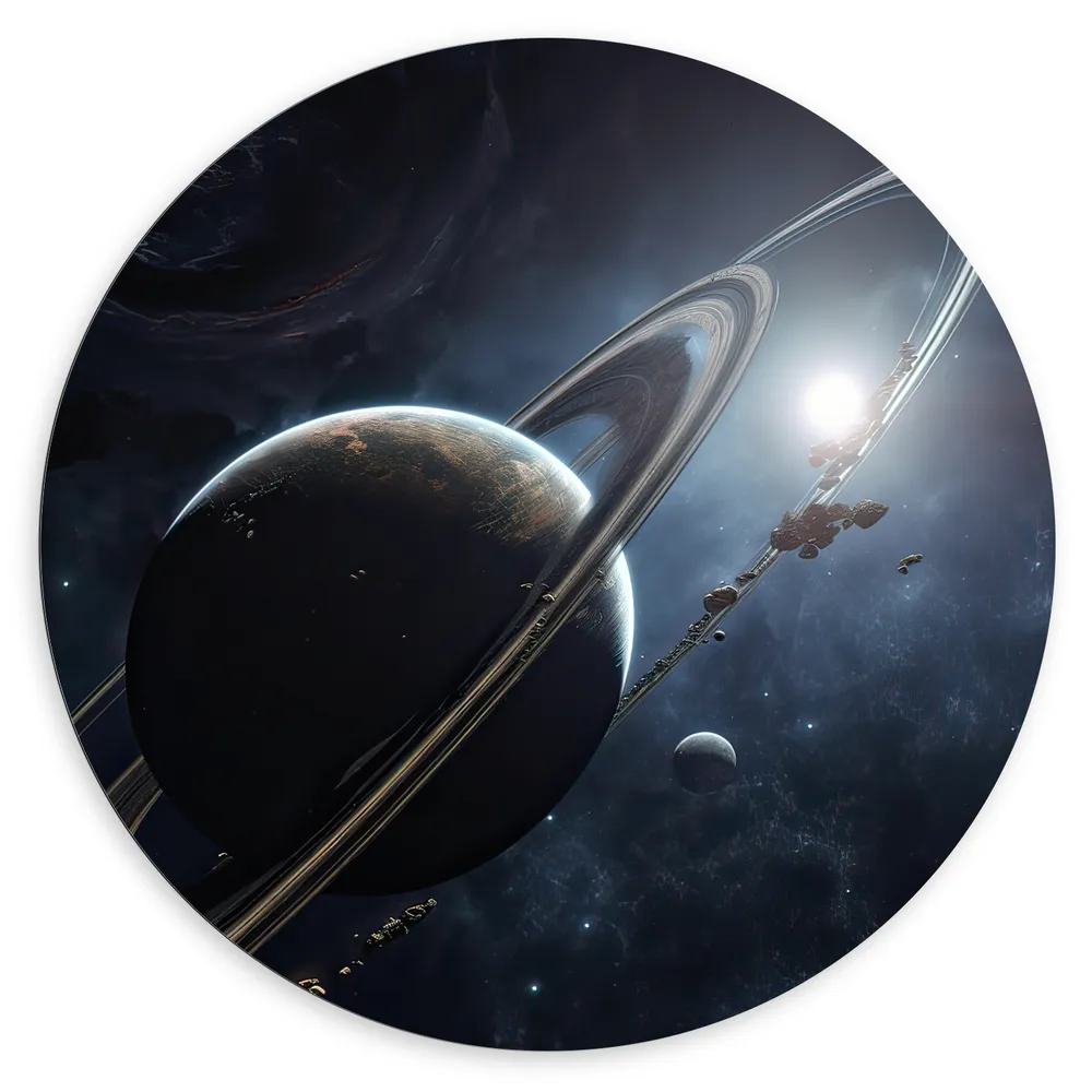 Dibond Muurcirkel - Ruimte - Planeet - Sterren