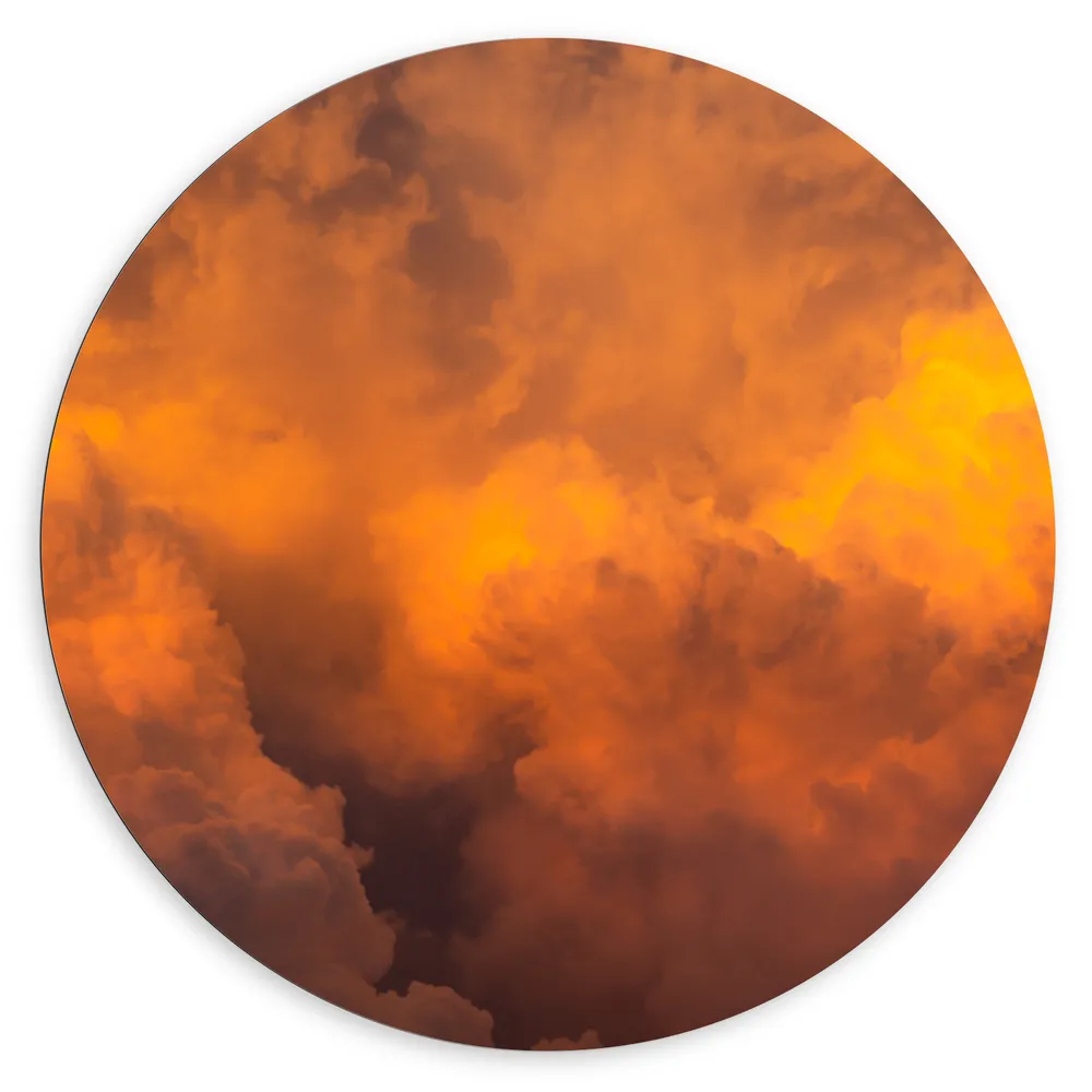 Dibond Muurcirkel - Oranje Gloed van Zon over de Wolken