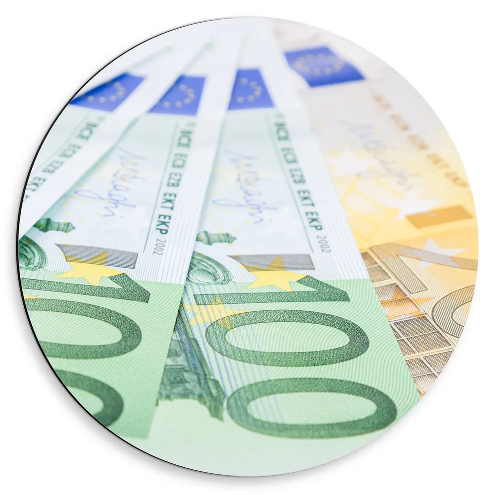 Dibond Muurcirkel - 100 en 200 Euro Biljetten in Cirkel