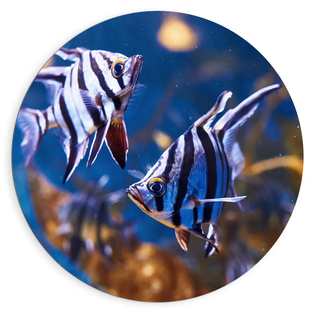 Dibond Muurcirkel - Duo Enoplosus Armatus Vis met Blauwe Details