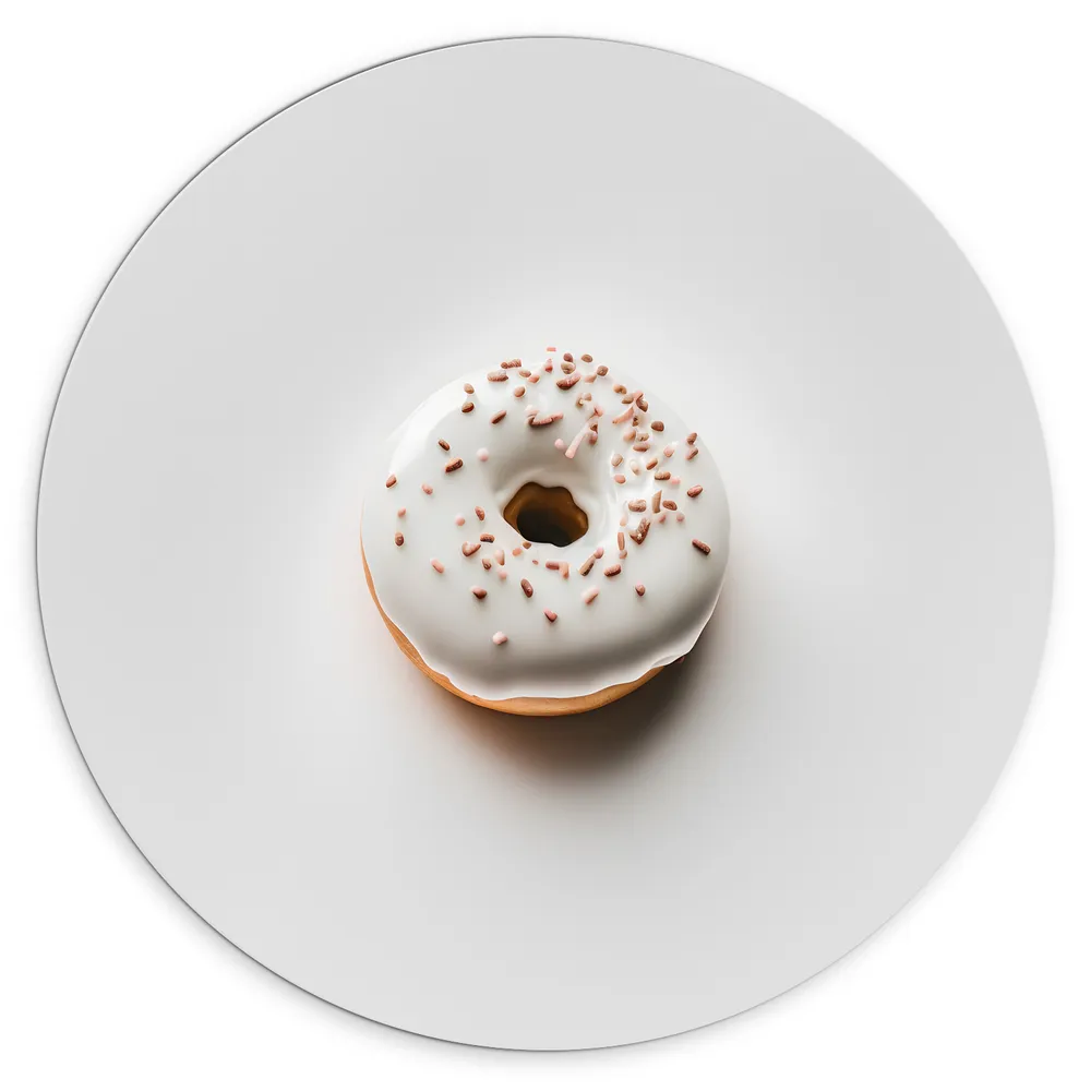 Dibond Muurcirkel - Donut met Wit Glazuur tegen Witte Achtergrond