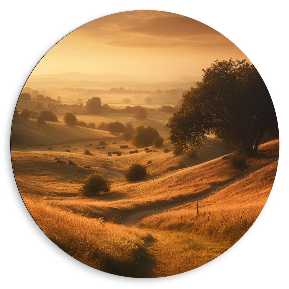Dibond Muurcirkel - Landschap - Gras - Bomen