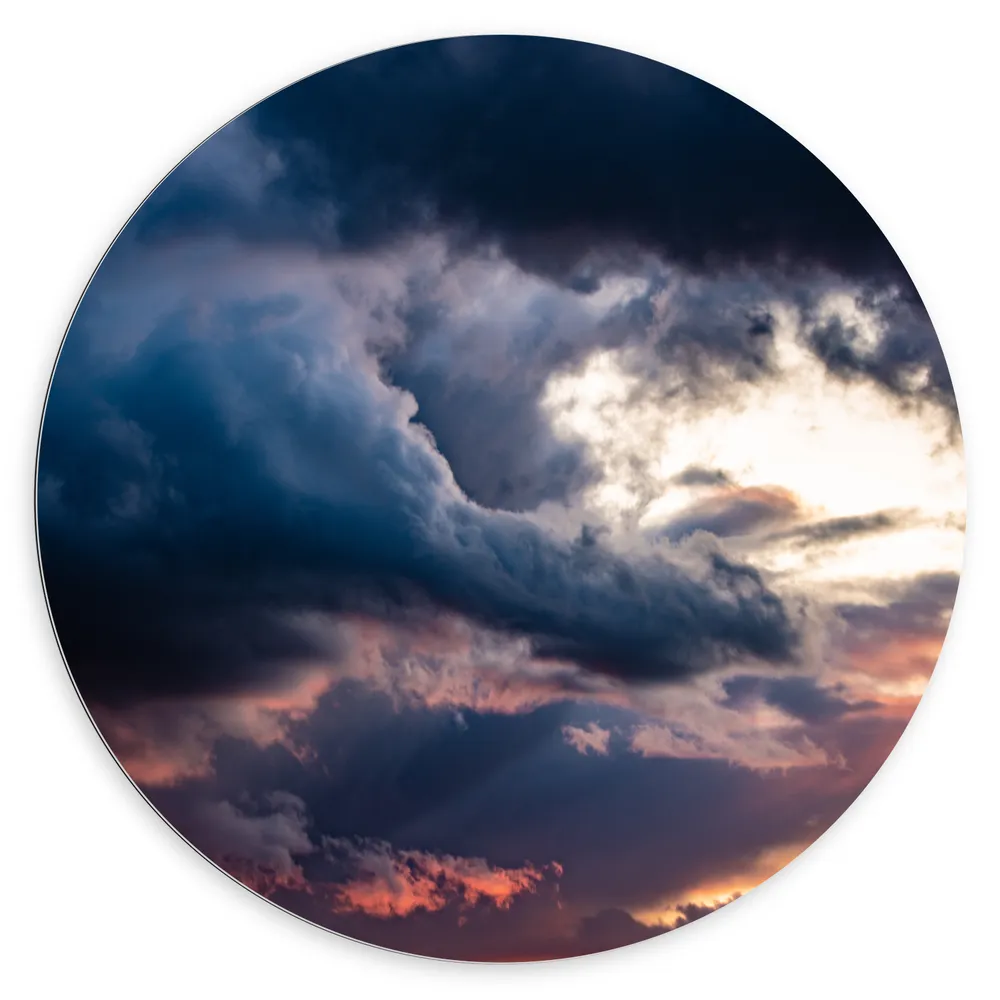 Dibond Muurcirkel - Donkere Wolken bij Zonsondergang