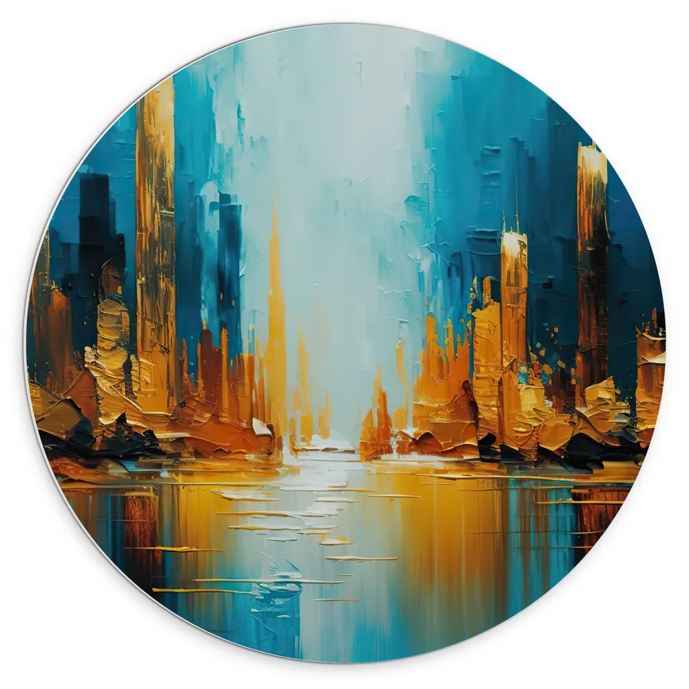 Dibond Muurcirkel - Schilderij - Verf - Blauw - Geel