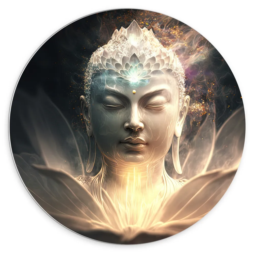 Dibond Muurcirkel - Buddha - Licht - Kleuren