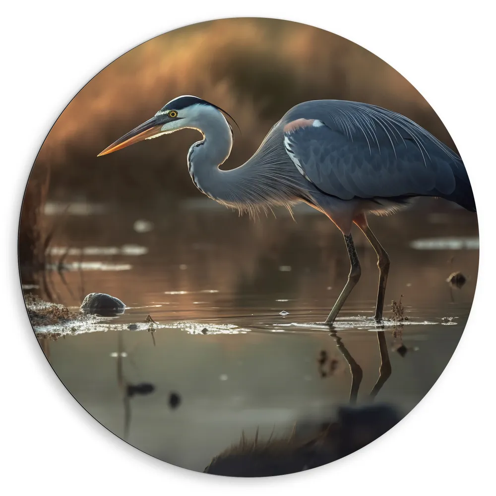 Dibond Muurcirkel - Dier - Reiger - Water