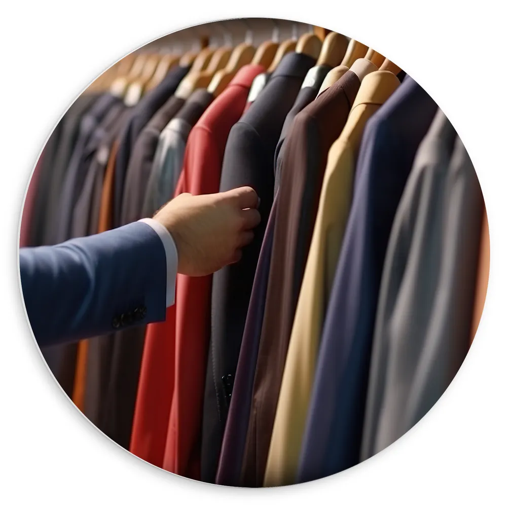 Dibond Muurcirkel - Man - Kleding - Shoppen - Jasjes