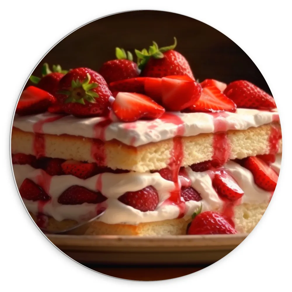 Dibond Muurcirkel - Eten - Cake - Fruit - Aardbeien - Bord - Lepel