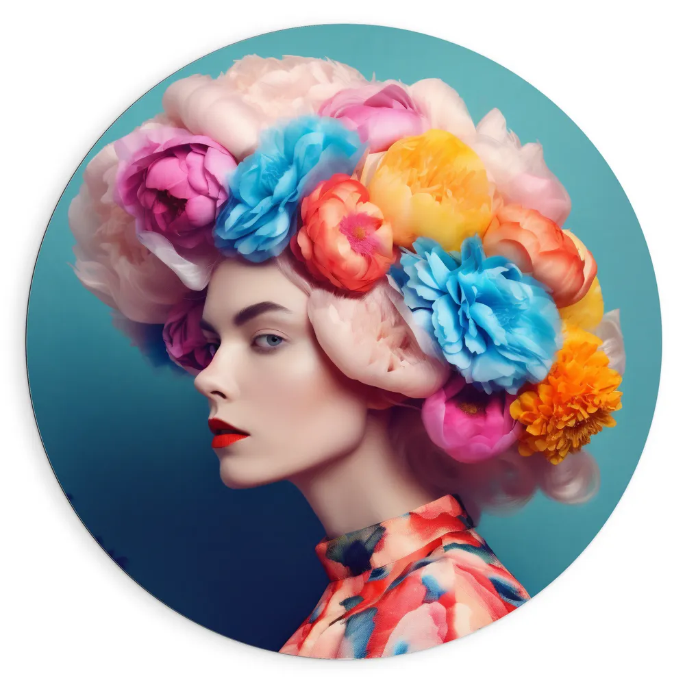 Dibond Muurcirkel - Vrouw met Bloemen in Haar