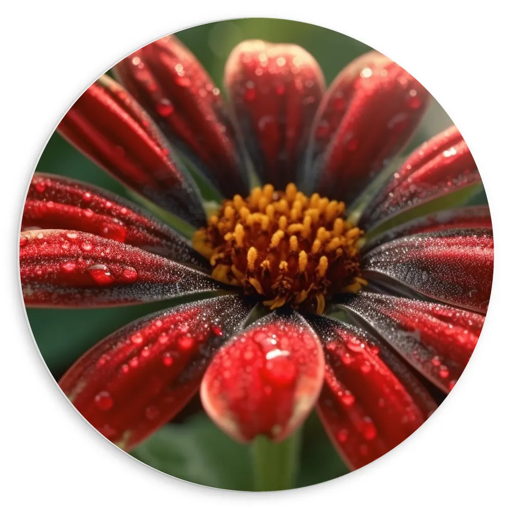Dibond Muurcirkel - Bloem - Rood - Druppels - Natuur