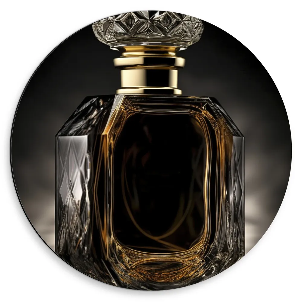 Dibond Muurcirkel - Parfum - Flesje- Vloeistof - Zilver