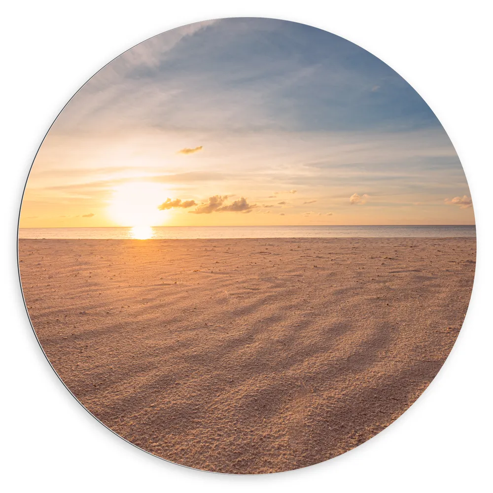 Dibond Muurcirkel - Close up van het Strand met Mooie Zonsondergang