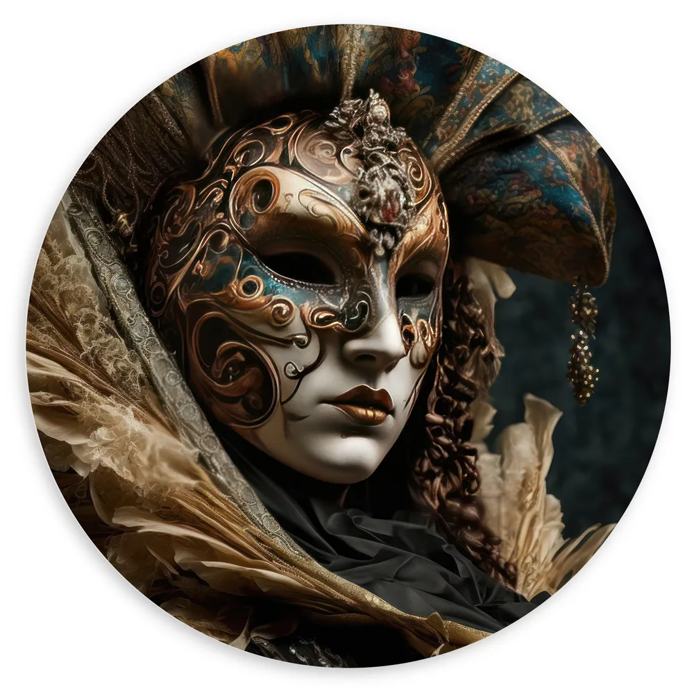 Dibond Muurcirkel - Masker - Carnaval - Kleuren - Gezicht