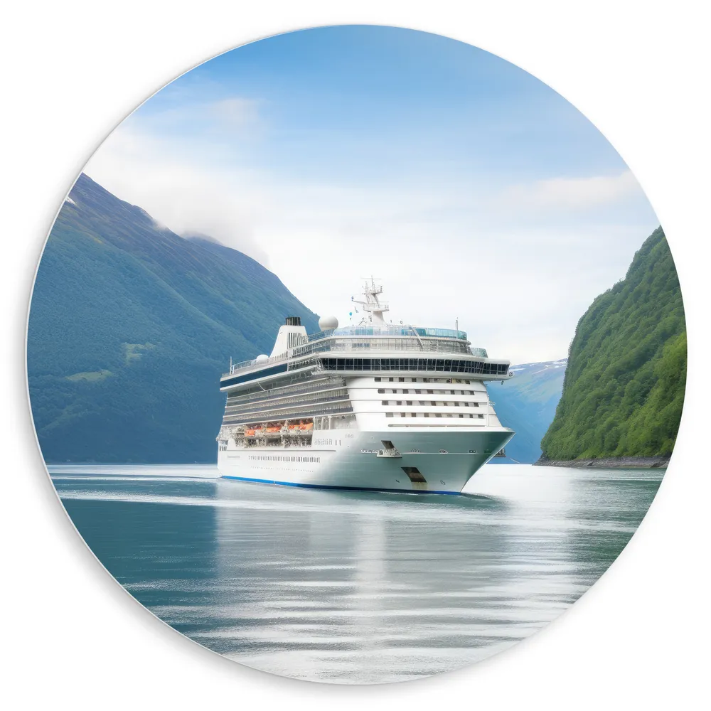 Dibond Muurcirkel - Groot Cruiseschip op het Water