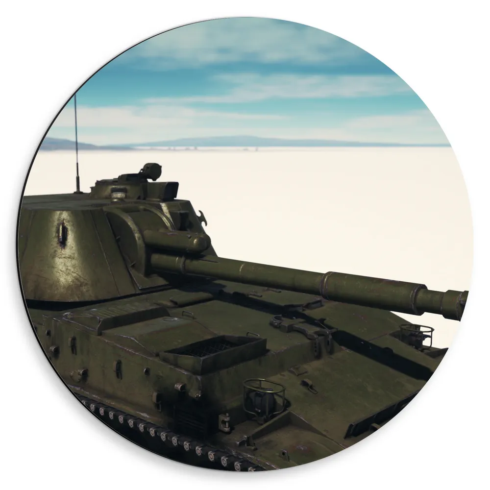 Dibond Muurcirkel - Legergroene Tank in de Woestijn