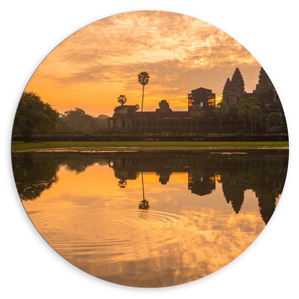 Dibond Muurcirkel - Zonsondergang boven Water langs Tempel