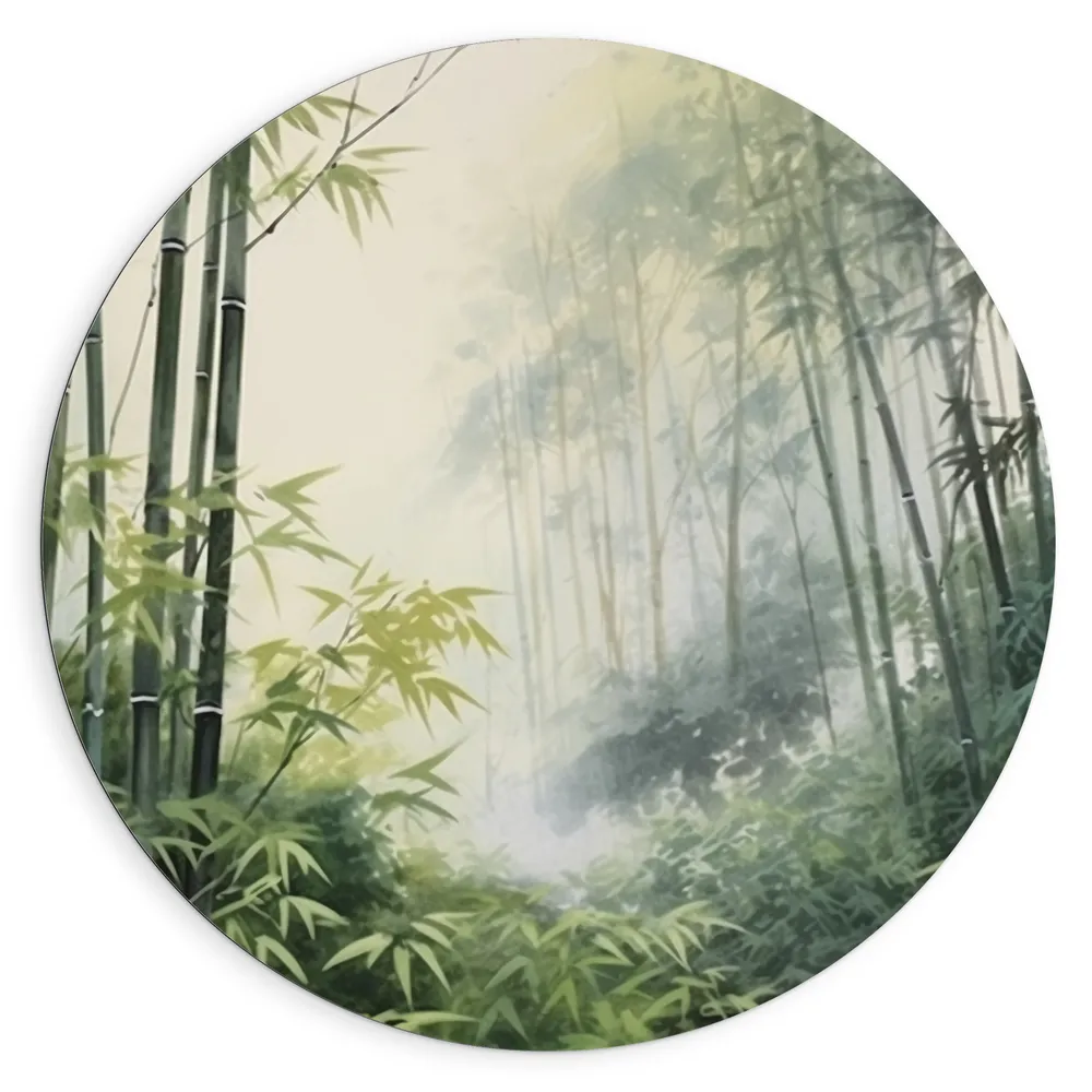 Dibond Muurcirkel - Bomen - Takken - Bladeren - Bamboe - Groen