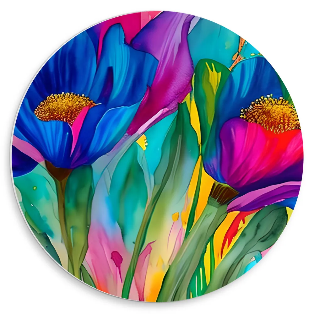 Dibond Muurcirkel - Waterverf Tekening van Kleurrijke Bloemen