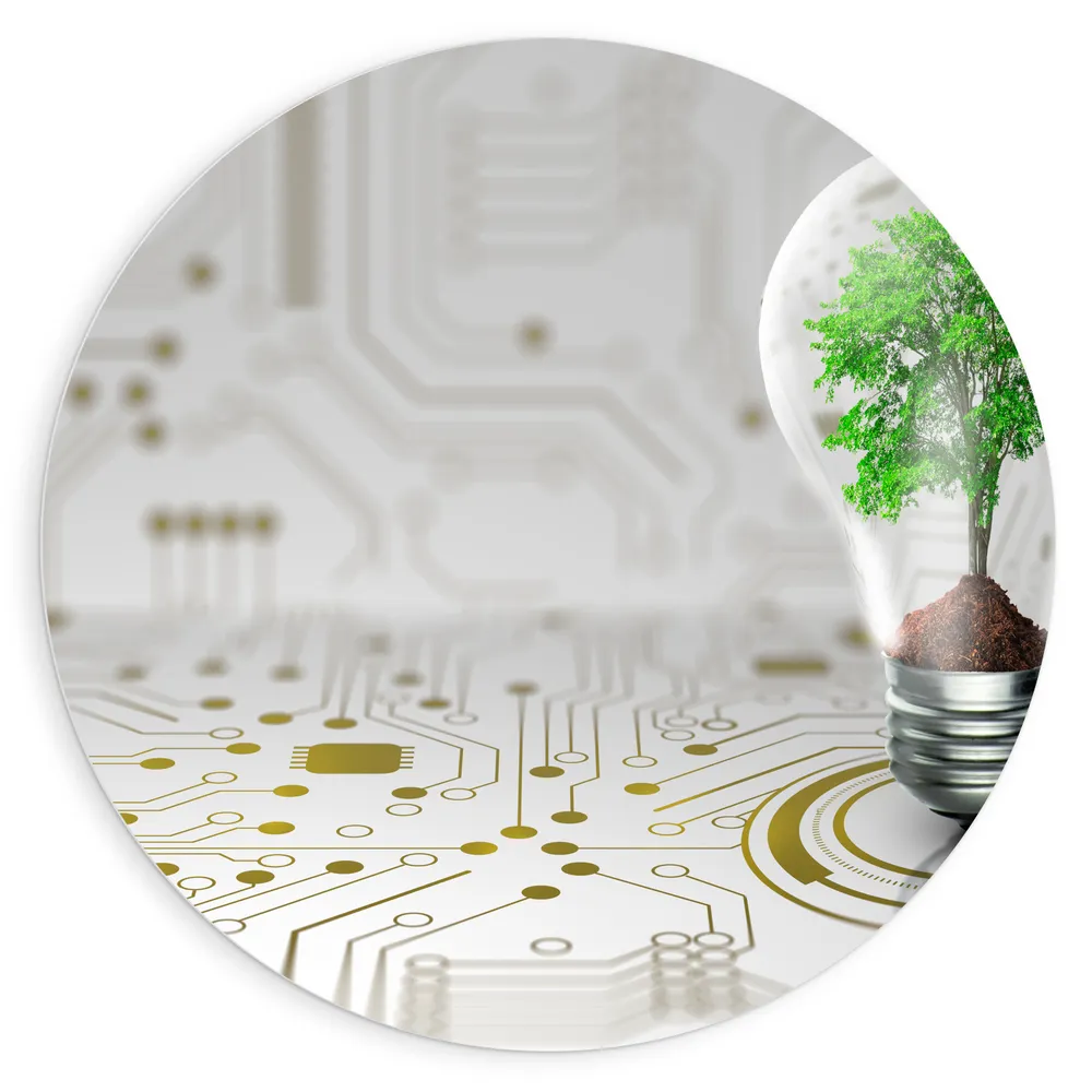 Dibond Muurcirkel - Lamp - Boompje - Groen - Technologie