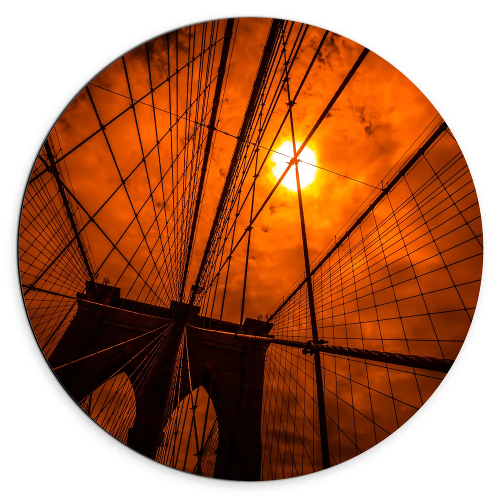 Dibond Muurcirkel - Felle Zon door IJzeren Rekken van Brug