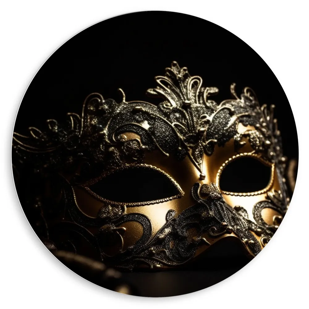 Dibond Muurcirkel - Masker - Zwart - Goud