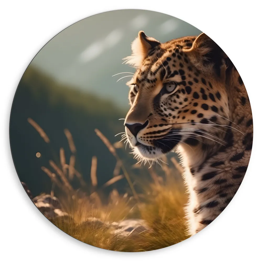 Dibond Muurcirkel - Dier - Panter - Wildernis - Gras