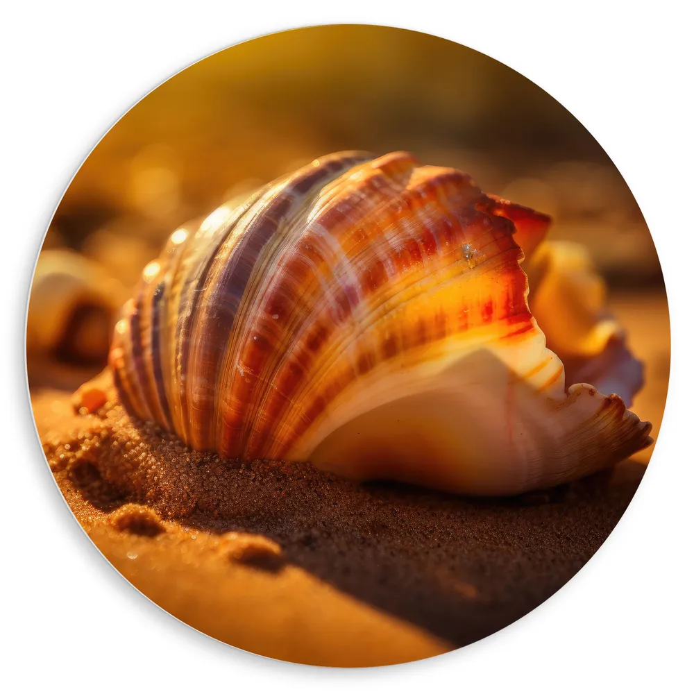 Dibond Muurcirkel - Schelp - Strand - Zand - Kleuren