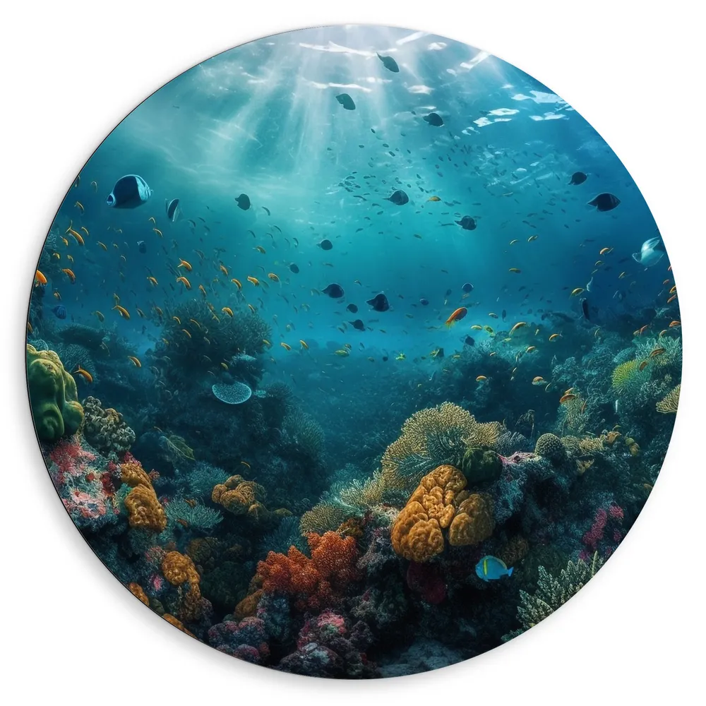 Dibond Muurcirkel - Oceaan - Zee - Dieren - Vissen - Koraal - Kleuren