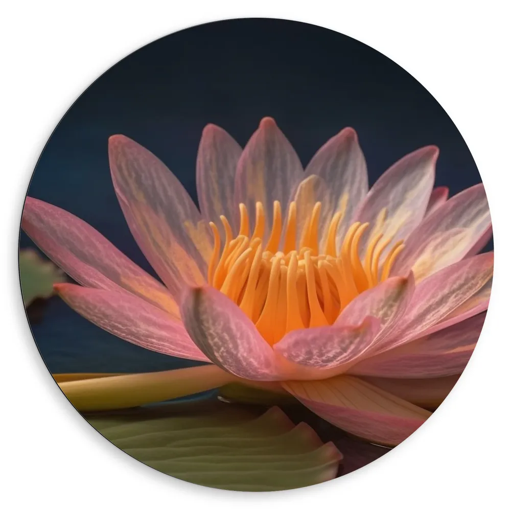 Dibond Muurcirkel - Lotus Bloem Drijvend op Lelieblad en Water