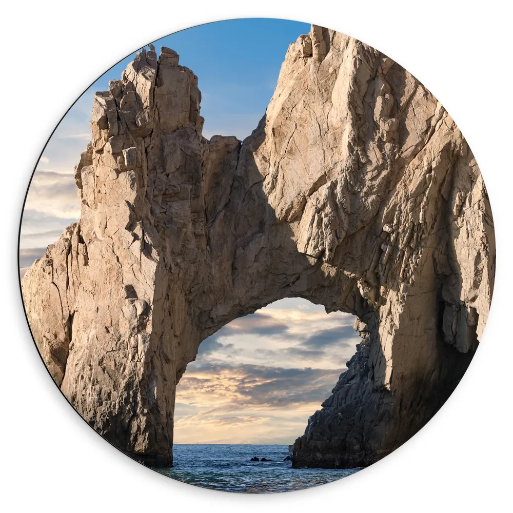 Dibond Muurcirkel - Grote Rotsen Boog genaamd ''The Arch of Cabo San Lucas'', Mexico
