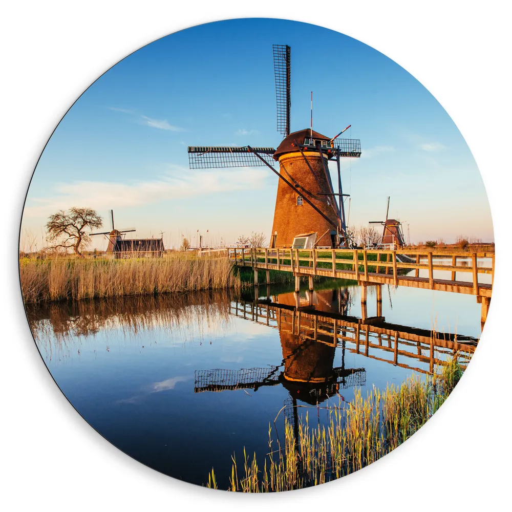 Dibond Muurcirkel - Bruggetje voor Oer Hollandse Molen