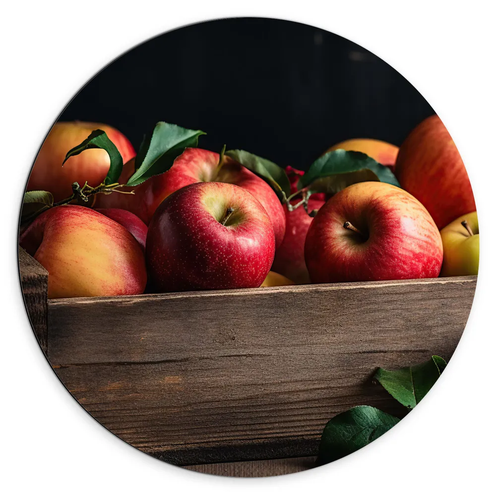 Dibond Muurcirkel - Krat Vol Verse Rode Appels