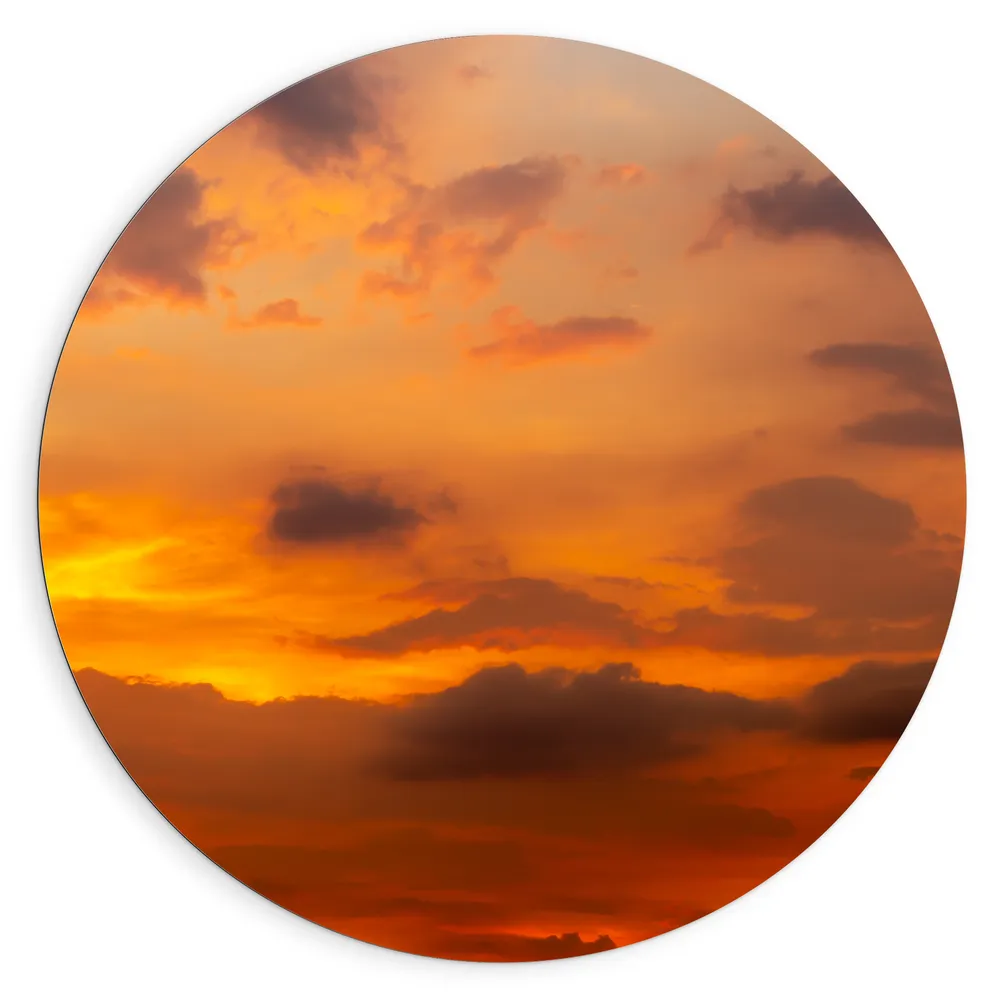 Dibond Muurcirkel - Oranje Lucht door Zonsondergang