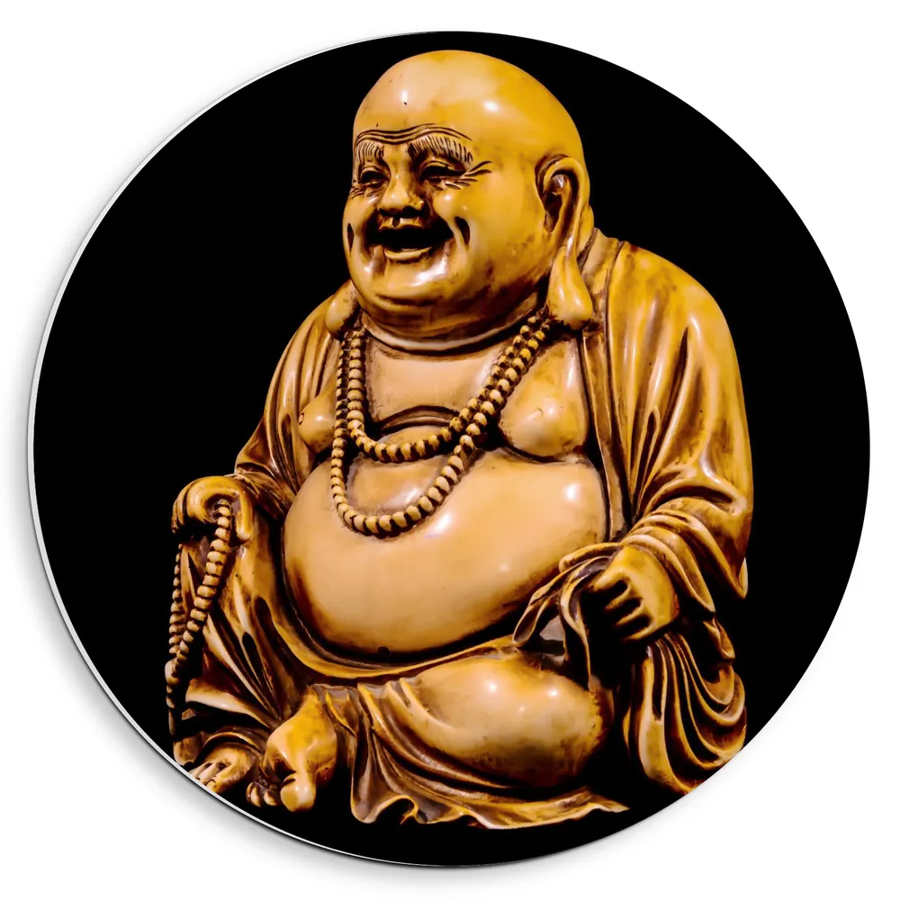 Dibond Muurcirkel - Minatuur Buddhabeeld op Zwarte Achtergrond