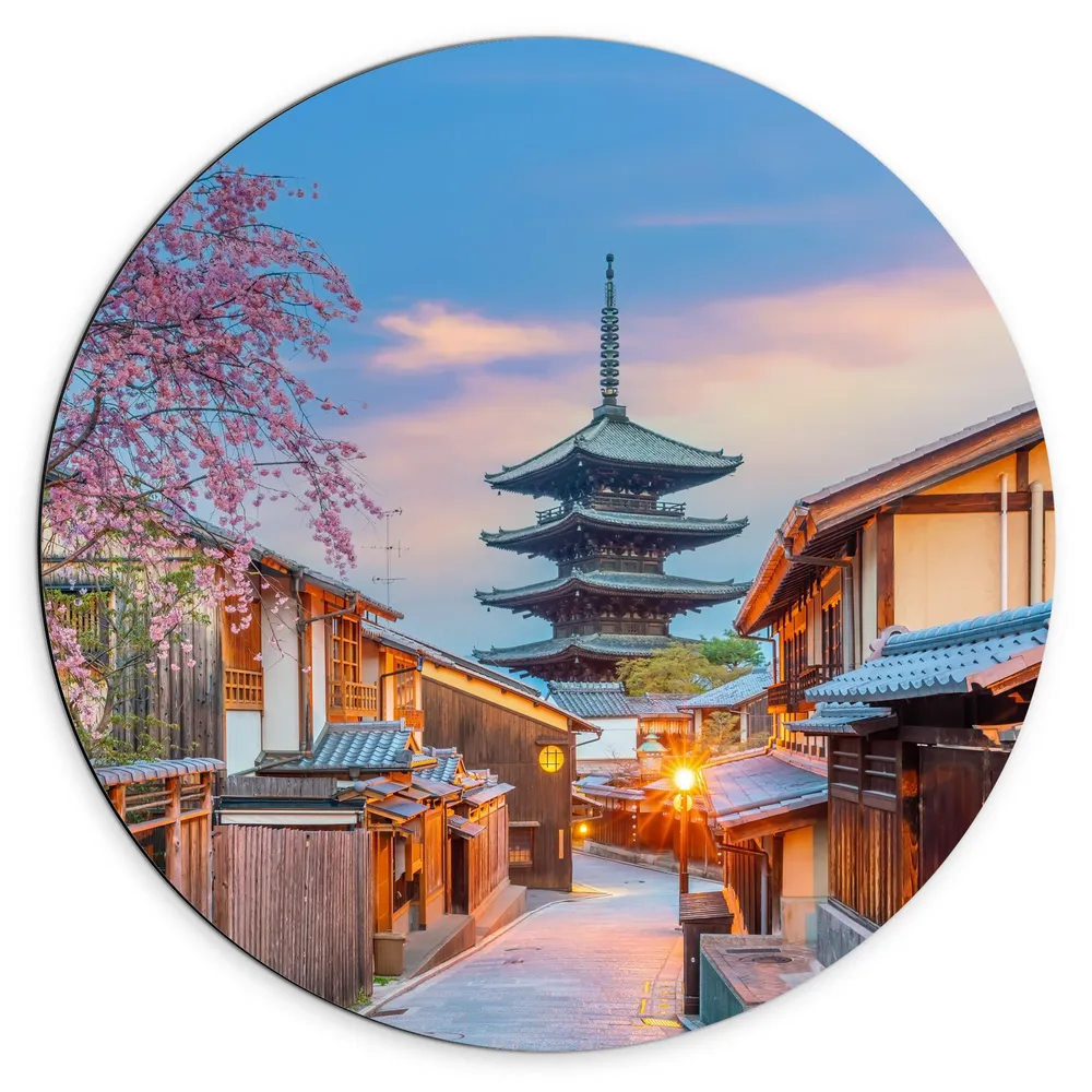 Dibond Muurcirkel - Bloesemboom bij Boeddhistische Hōkan-ji Tempel in Kioto, Japan