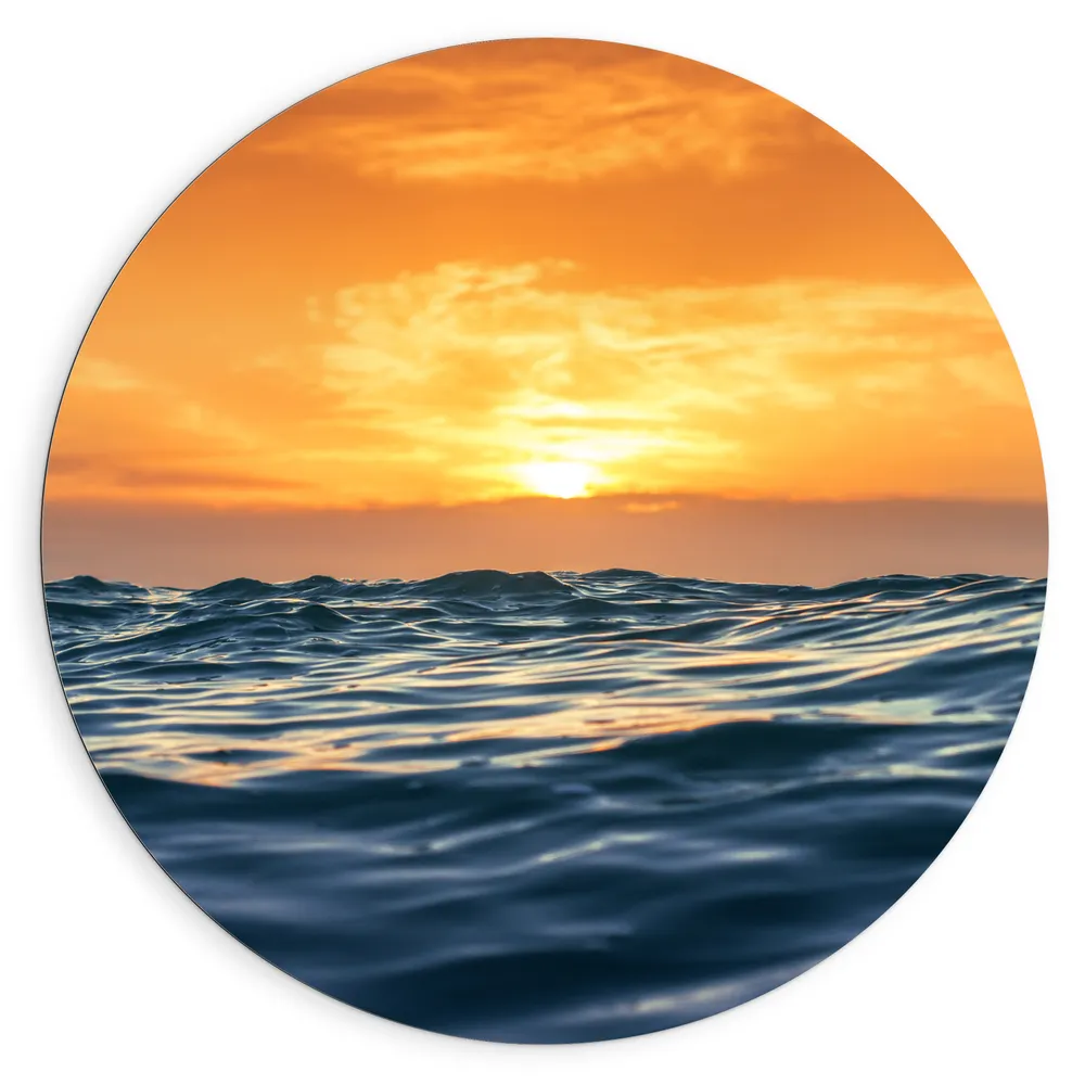 Dibond Muurcirkel - Golvende Golven bij Zonsondergang