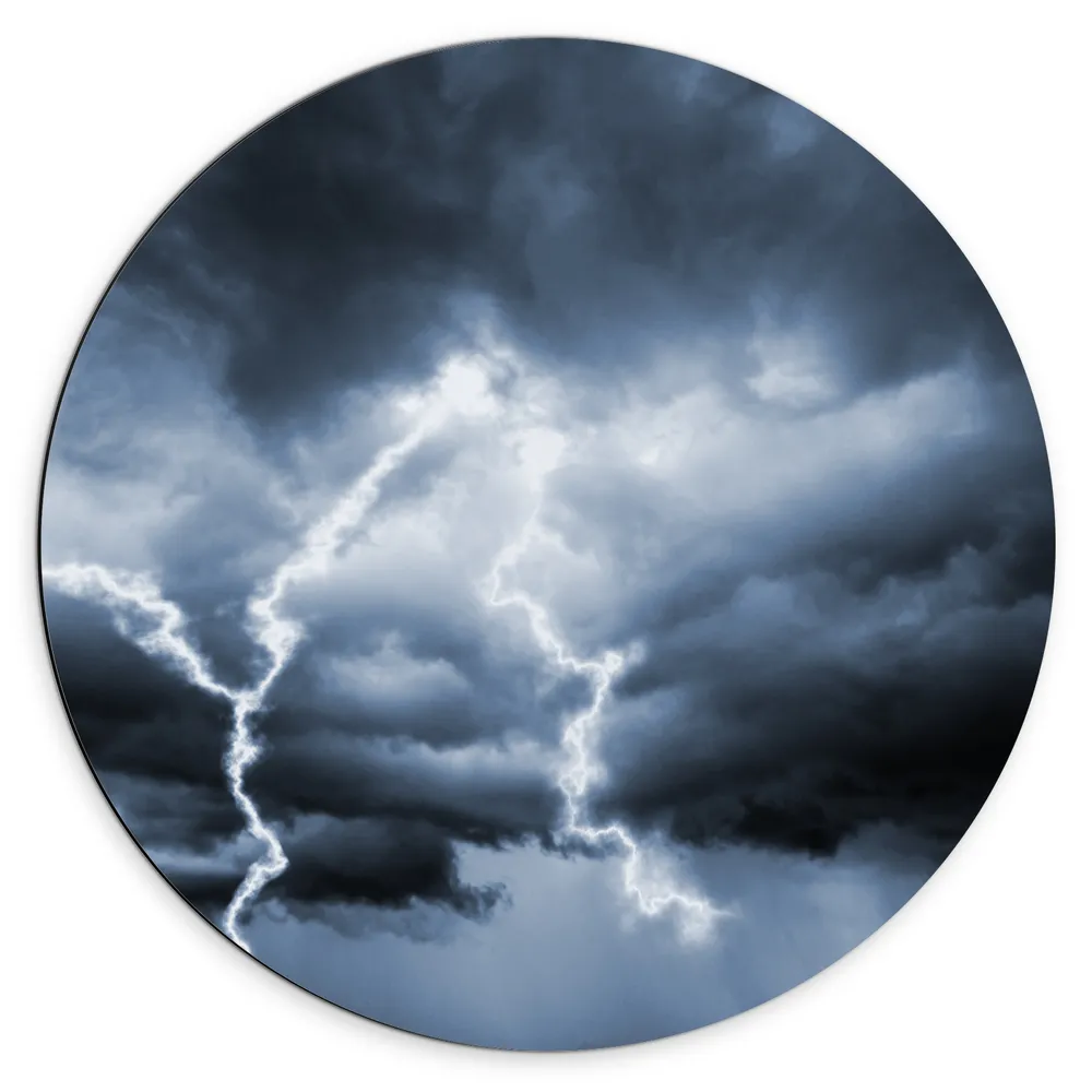 Dibond Muurcirkel - Bliksem - Onweer - Donker
