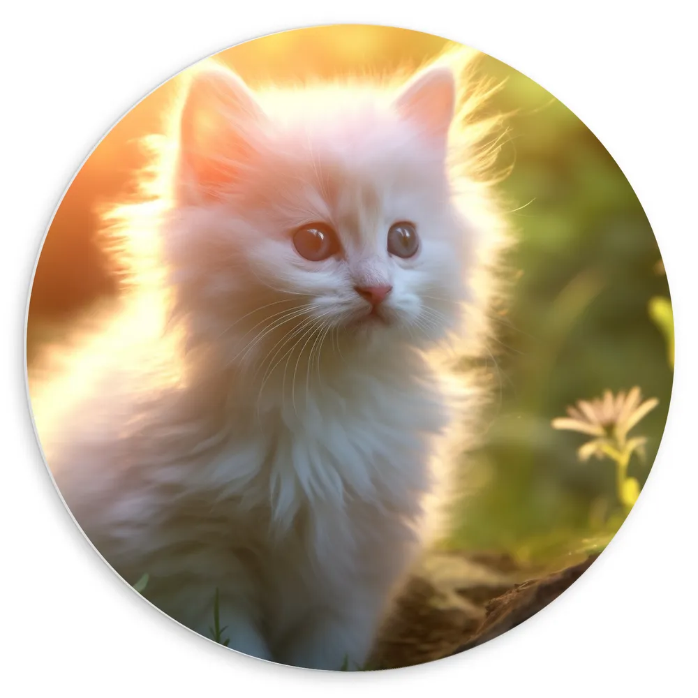 Dibond Muurcirkel - Dier - Kitten - Wit