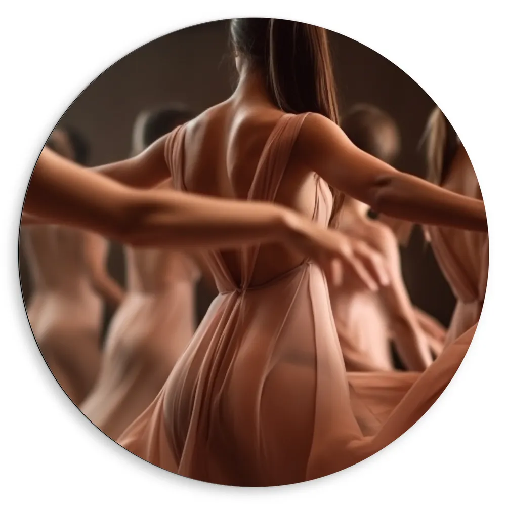 Dibond Muurcirkel - Elegante Vrouwen in Jurken aan het Dansen