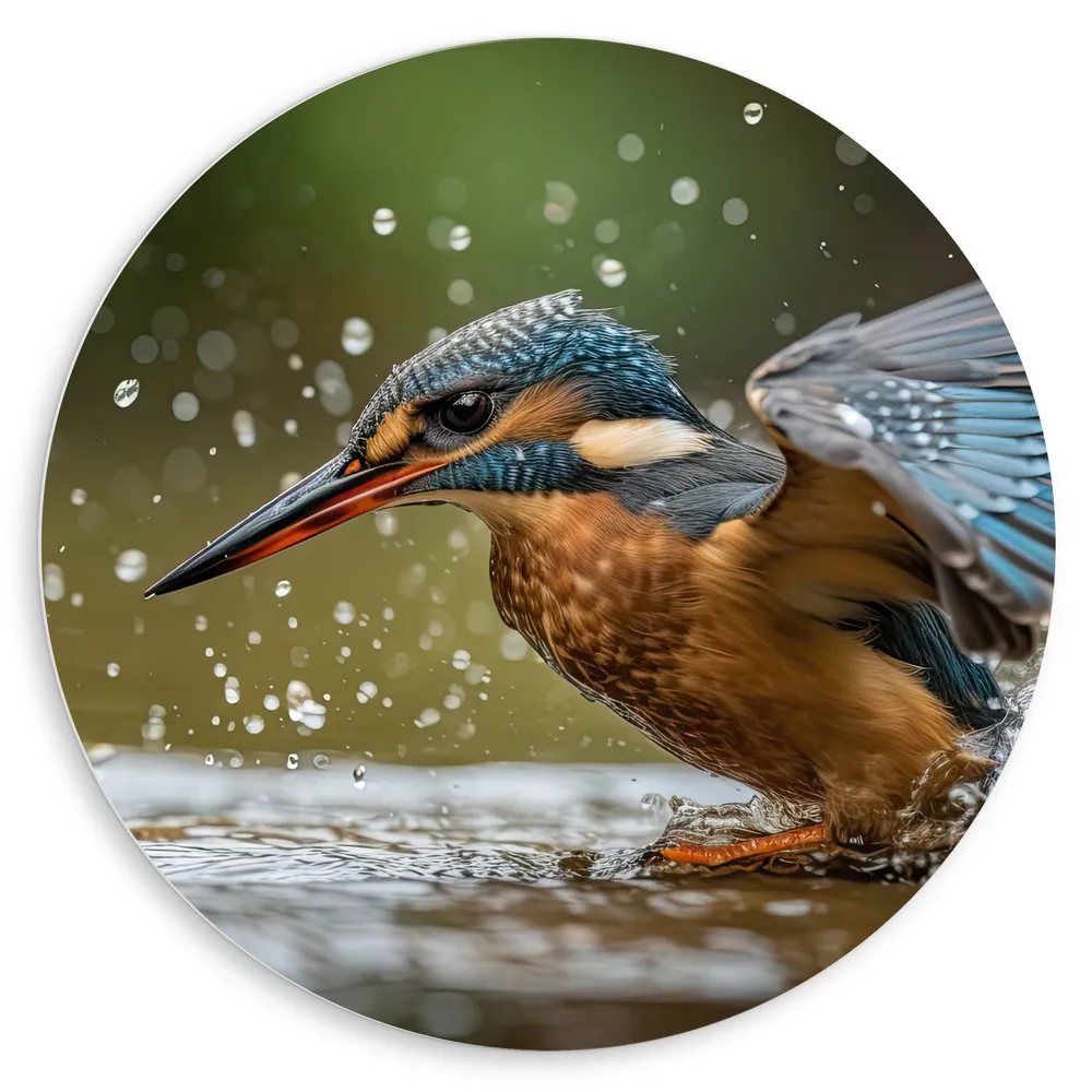 Dibond Muurcirkel - Dier - Vogel - Kleuren - Water