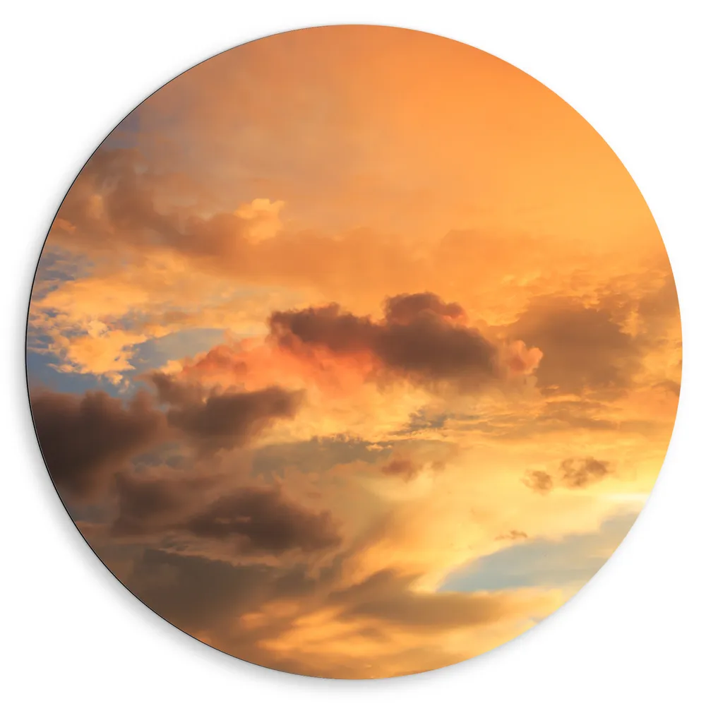 Dibond Muurcirkel - Zachtoranje Gloed over de Wolken in de Lucht