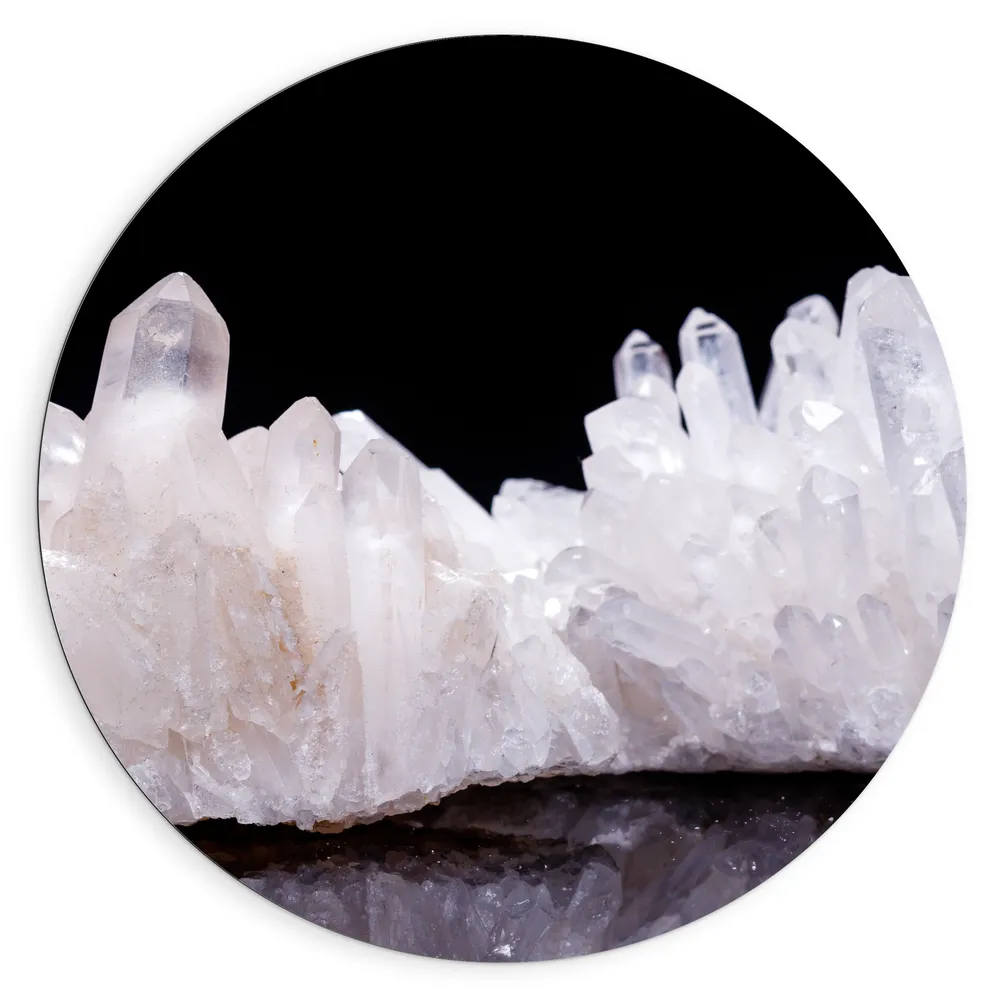 Dibond Muurcirkel - Kristal - Wit - Zwart - Puntjes