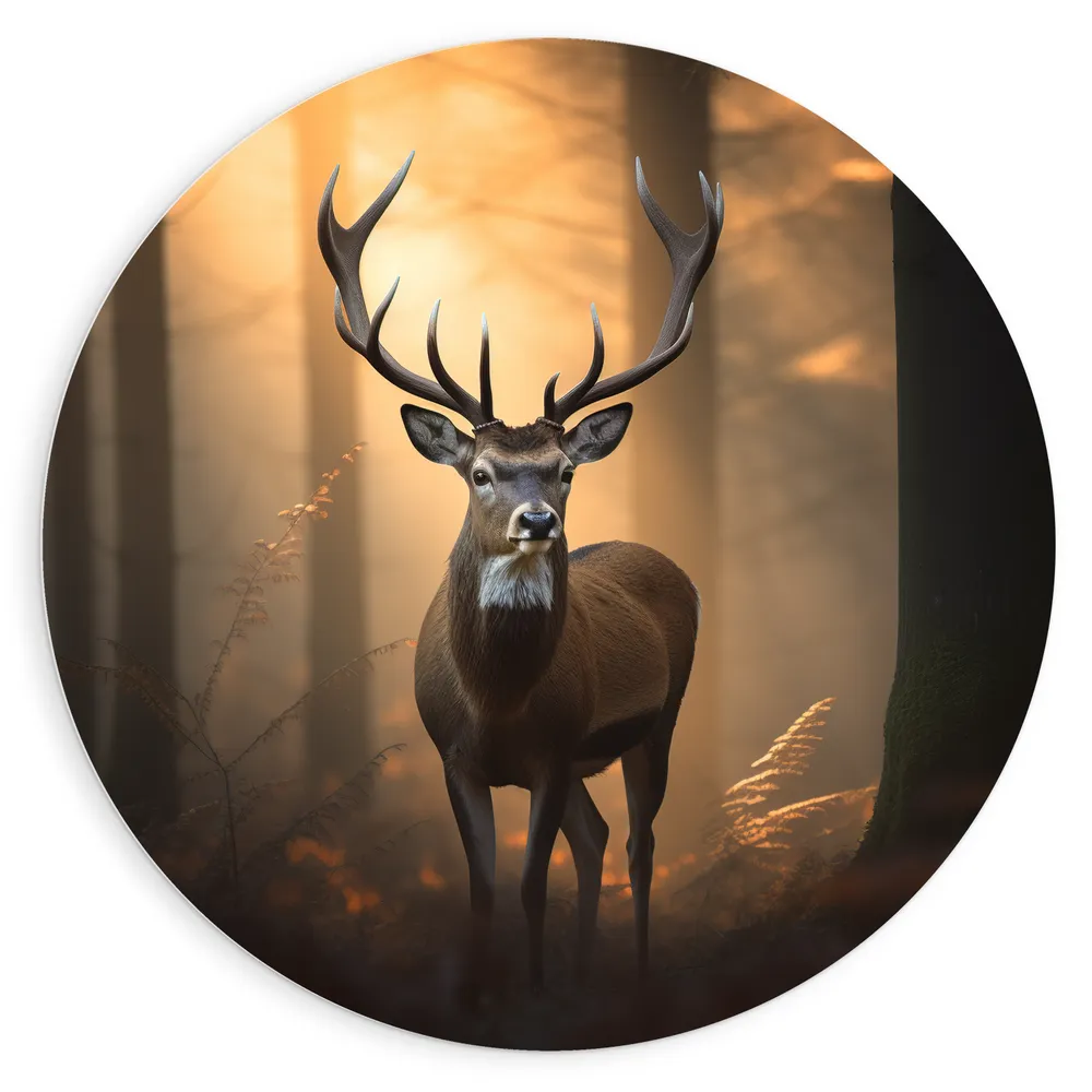 Dibond Muurcirkel - Rendier in het Bos