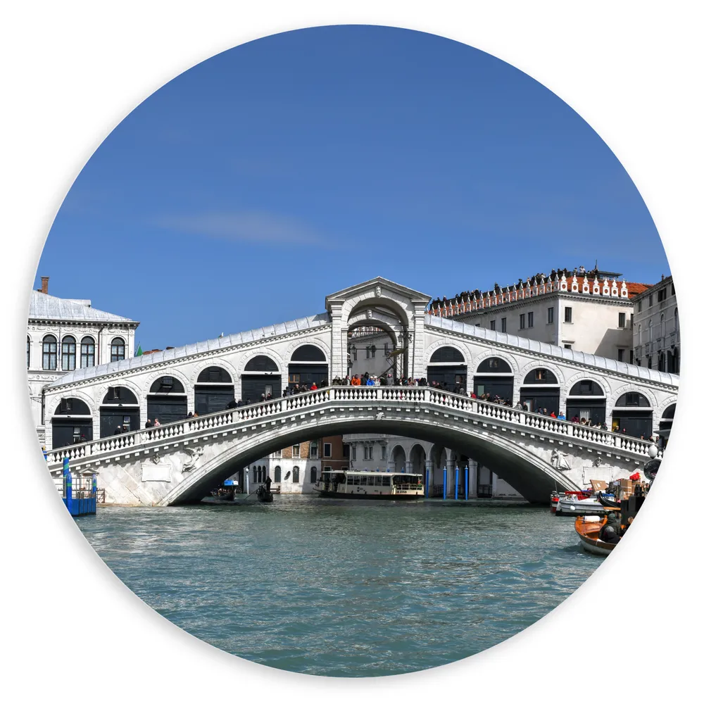 Dibond Muurcirkel - Blauwe Lucht boven Rialto Brug in Venetië, Italië