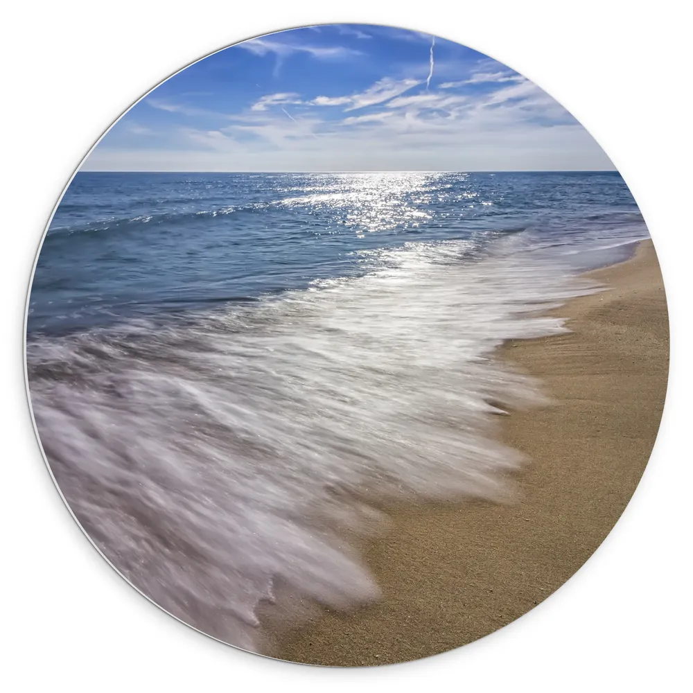 Dibond Muurcirkel - Zee - Strand - Zand - Golven - Schuim