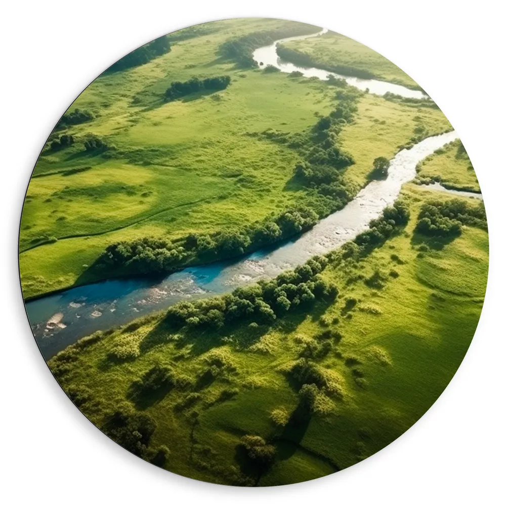 Dibond Muurcirkel - Rivier - Water - Bomen - Landschap
