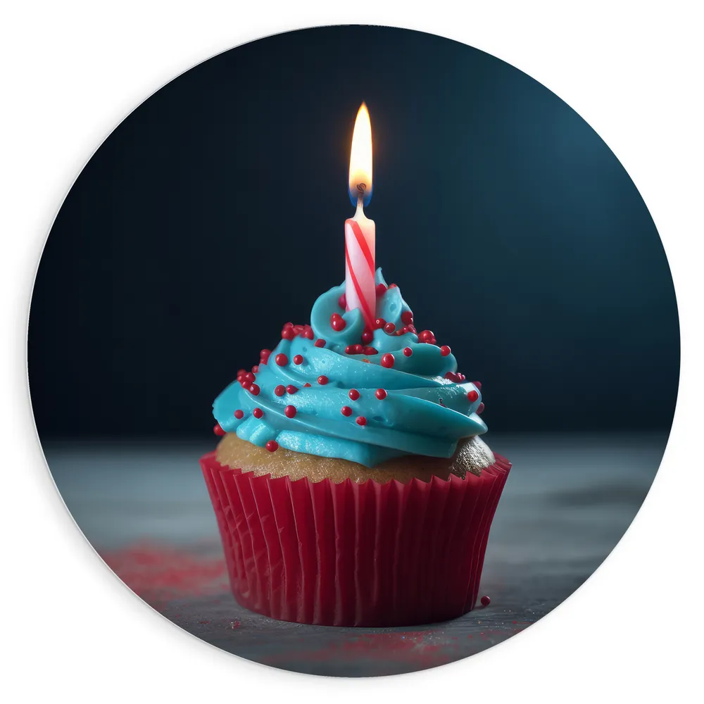 Dibond Muurcirkel - Kaars in Blauwe Botercréme van Cupcake